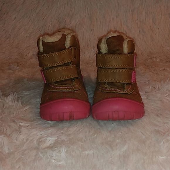 🌈Jam brown pink sheepskin fur baby snow boots sz9 - Picture 1 of 6